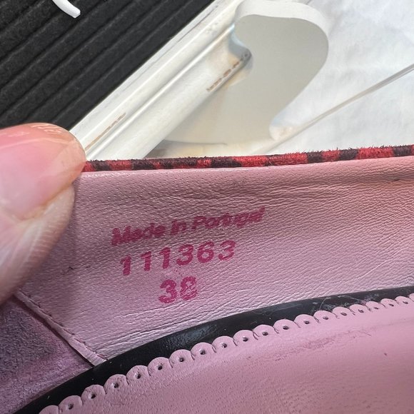 CHANII B Black Leather w Red Leopard Ruffle & Trim w Red Trim on Heels-38 - Picture 13 of 16